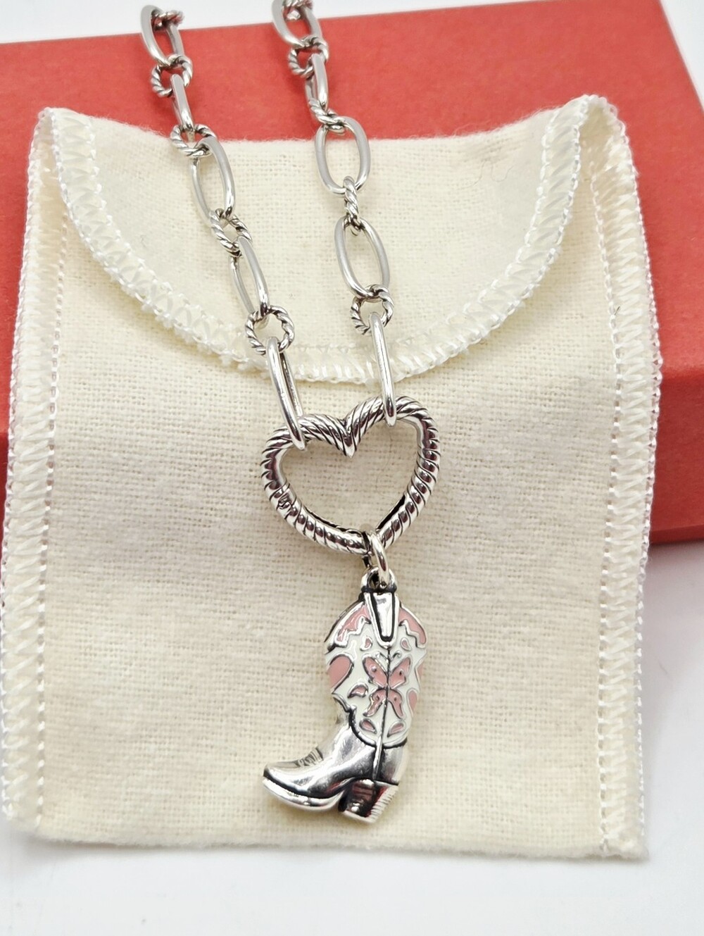 James Avery LIMITED EDITION Pink & White Enamel Western Boot Charm & Bracelet